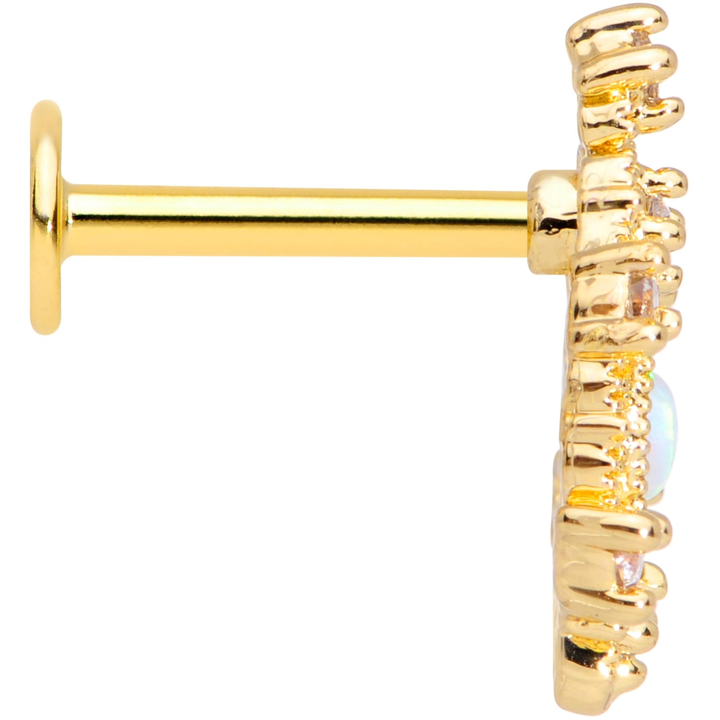 16G 5/16 White Synthetic Opal Gold Tone Labret Monroe Tragus