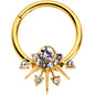 16G 3/8 Clear CZ Gem Gold Tone Elegant Crest Hinged Segment Ring