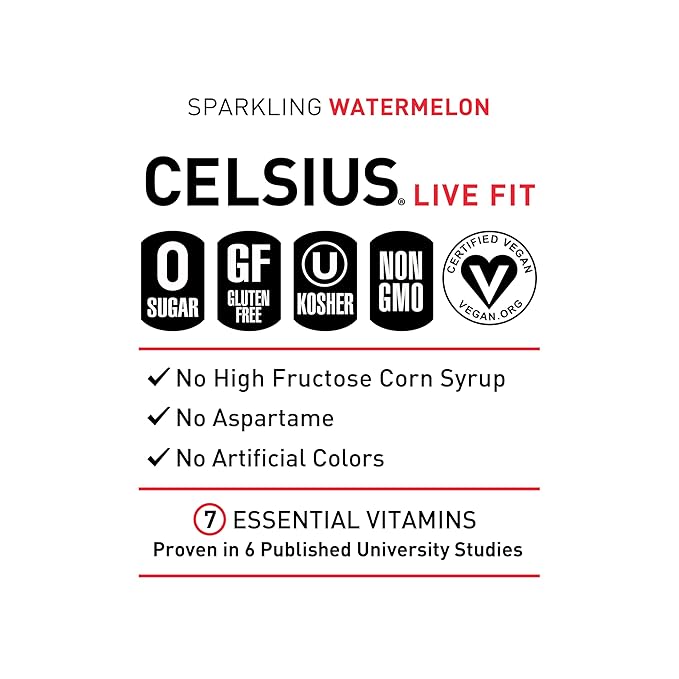 CELSIUS Sparkling Watermelon, Functional Essential Energy Drink 12 Fl Oz (Pack of 12)