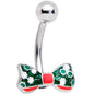 Green Red White Bow Christmas Belly Ring