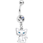 Clear Gem Blue Eyed White Cat Dangle Belly Ring