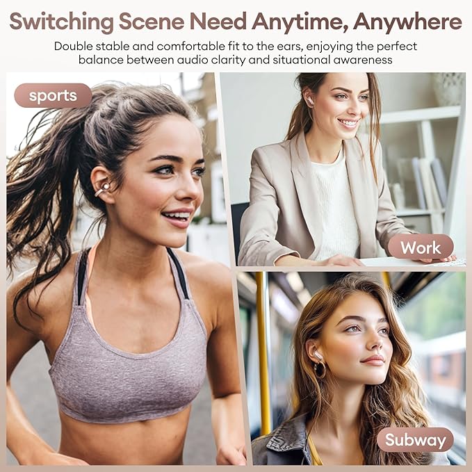 2 in 1 Clip on Open Ear Headphones Wireless Earbuds, 0 Delay Bluetooth 6.0, Ultra-long 140H Play, Auto L-R Recognition Touch Control, Hybrid Noise Reduction for Work Fitness Daily Use,Ctbuds Rose Gold