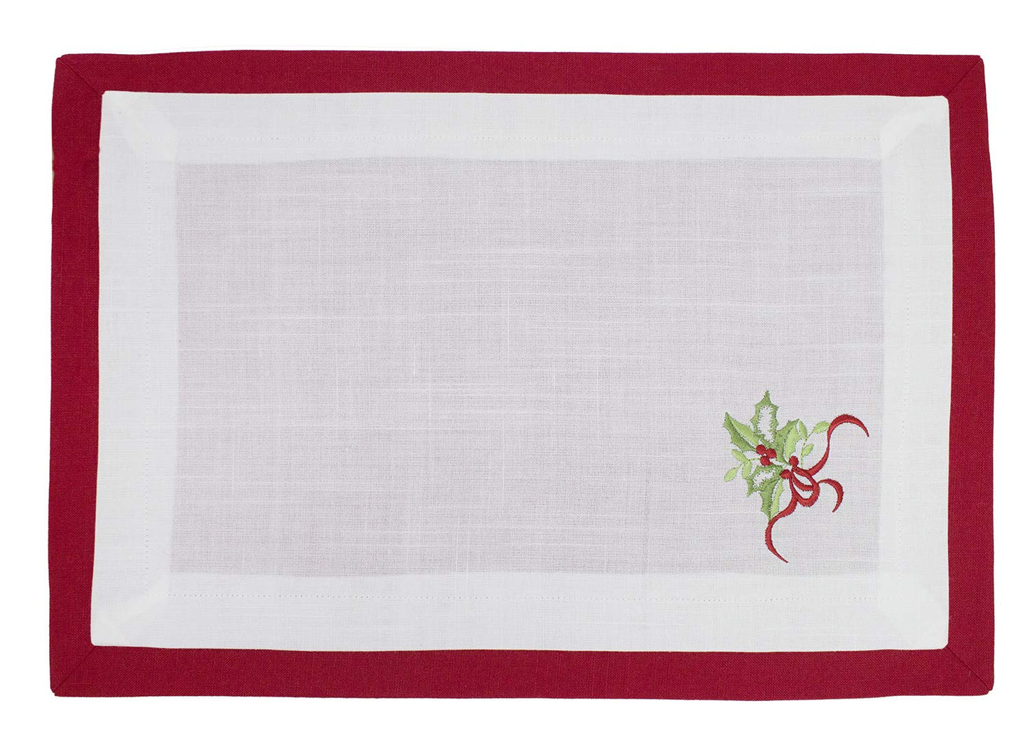 Fennco Styles Embroidered Holly Christmas Tree Double-Layer Holiday Tablecloth