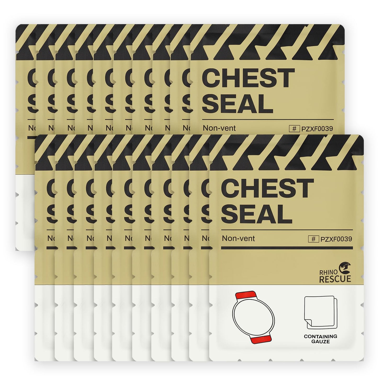 RHINO RESCUE Vented Chest Seal, 4 Vents, Sterile Emergency Trauma Dressing, Occlusive Adhesive Pad, IFAK Trauma Refill Medical First Aid Supplies for Wound Care, Gunshot Wound, Sucking Chest(2 Count)