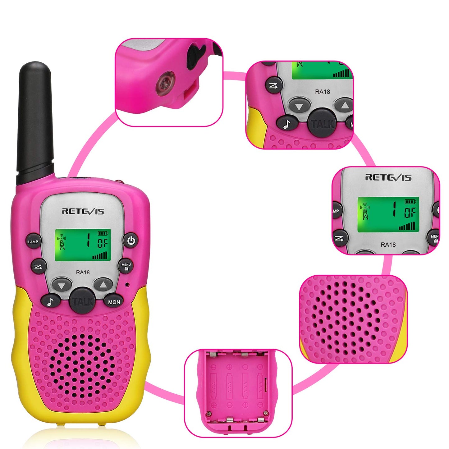 Retevis RT388 Walkie Talkies for Kids, Birthday Gifts for 6 7 8 9 10 11 12 Year Old Girls, 22 CH LCD Flashlight, Pink Walkie Talkies Christmas Gifts Toys for Girls(Pink, 2 Pack)