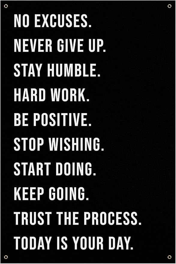 Multiple Quotes Banner - Home Gym Decor - Large Motivational Quote Wall Art - Weightlifting Fitness Weightloss (24 x 36 Inches)