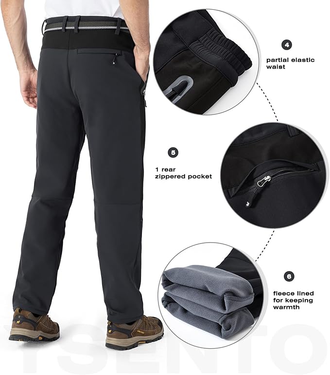 YSENTO Men's Fleece Lined Ski Snow Pants Winter Waterproof Softshell Insulated Hiking Cargo Pants