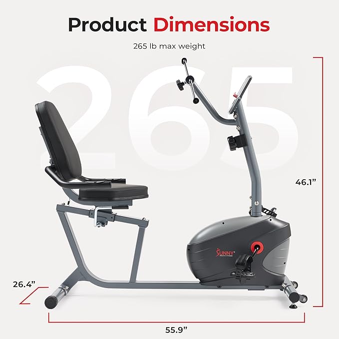 Sunny Health & Fitness Smart Indoor Recumbent Bike Trainer, Home Full Body Workout & Cardio Cycling Machine for Seniors, Free SunnyFit Bluetooth Connect, Optional Arm Exerciser Hand Cycle & Bands