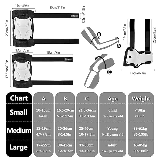 Skating Protective Gear Adult Youth Knee Pads and Elbow Pads Set, Skateboard Wrist Guards for Roller Skating Skateboarding Cycling White