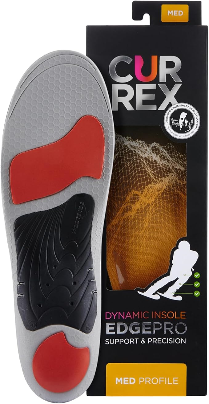 CURREX EdgePro Thermo Regulating Ski Boot Insoles for Snowboarding, Skiing, & Winter Sports ??Ski Boot Inserts with Shock Absorbing Cushioning ??for Men & Women ??Medium Arch, Large