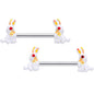 14G 9/16 Red Gem White Easter Rabbit Barbell Nipple Ring Set