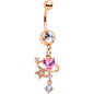 Clear Pink Gem Rose Gold Tone Star Heart Dangle Belly Ring