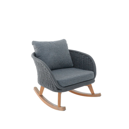 Outdoor Rocking Chair Rope Wood Gray Natural Set of 2 29.5in