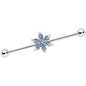 14G Clear CZ Gem Blue Snowflake Christmas Industrial Barbell 38mm