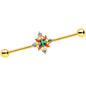 14G Clear CZ Gem Gold Tone Color Crest Industrial Barbell 38mm