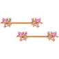 14G 9/16 Pink Gem Rose Gold Tone Star Barbell Nipple Ring Set