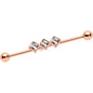 14G Clear Gem Rose Gold Hue Triple Rhombus Industrial Barbell 38mm