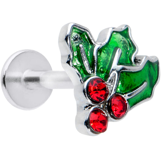 16G 1/4 Red Gem Holly Berry Christmas Holiday Labret Tragus