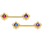 14G 9/16 Purple Tourmaline Gold Tone Filigree Nipple Ring Set