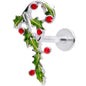 16G 5/16 Pink CZ Gem Candy Cane Holly Labret Monroe Tragus