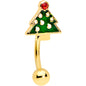 16G 5/16 Red Gem Gold Hue Star Christmas Tree Curved Eyebrow Ring