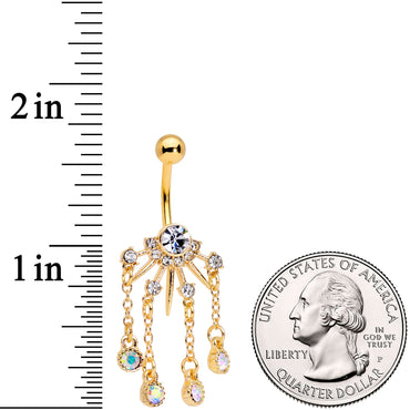 Clear CZ Gem Gold Tone Elegant Crest Dangle Belly Ring