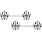 14G 9/16 Clear Pink Green Gem Snowflake Barbell Nipple Ring Set