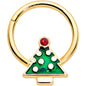 16G 3/8 Red Gem Gold Tone Christmas Tree Hinged Segment Ring