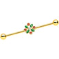 14G Red Gem Gold Tone Crest Christmas Industrial Barbell 38mm