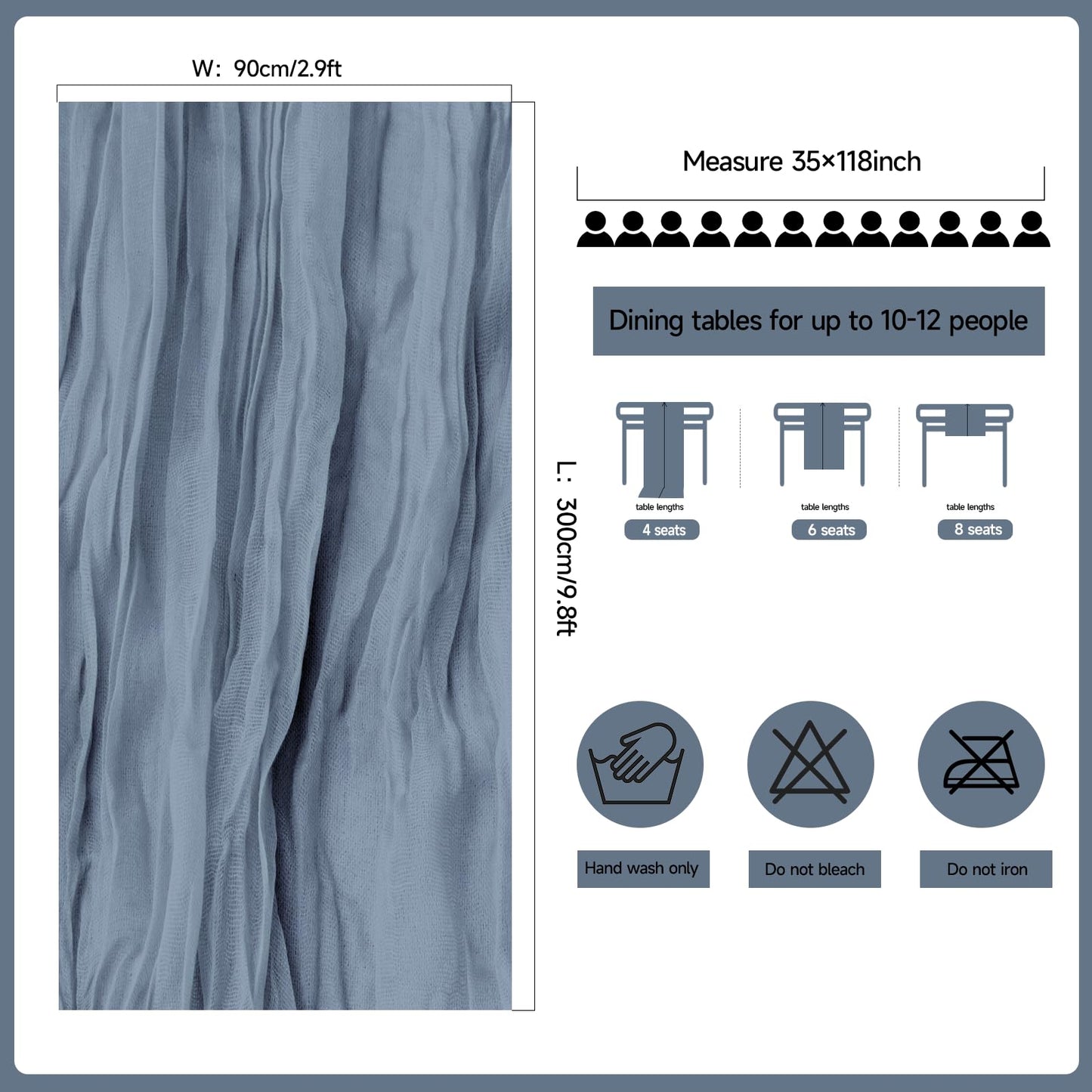 ZKPMJH 6PCS Dusty Blue Cheese Cloth Table Runner 35x120in Rustic Sheer