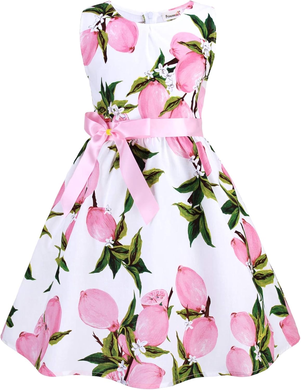 Girls Floral Cotton Dress - Sleeveless Summer Dress with Zipper Closure