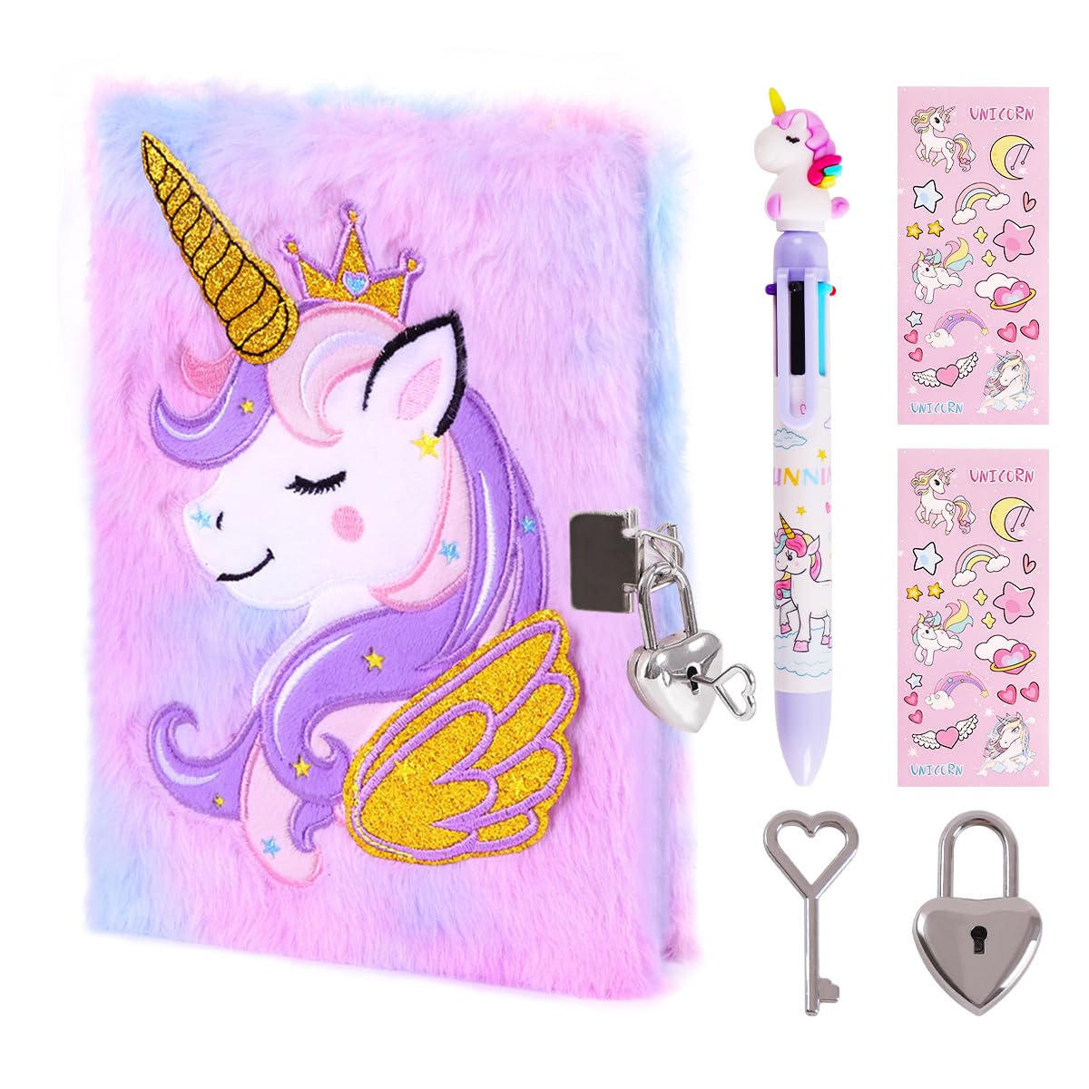 Girls Heart Diary with Lock and Keys - Cute Plush Secret Journal Notebook Gift Ages 6-8