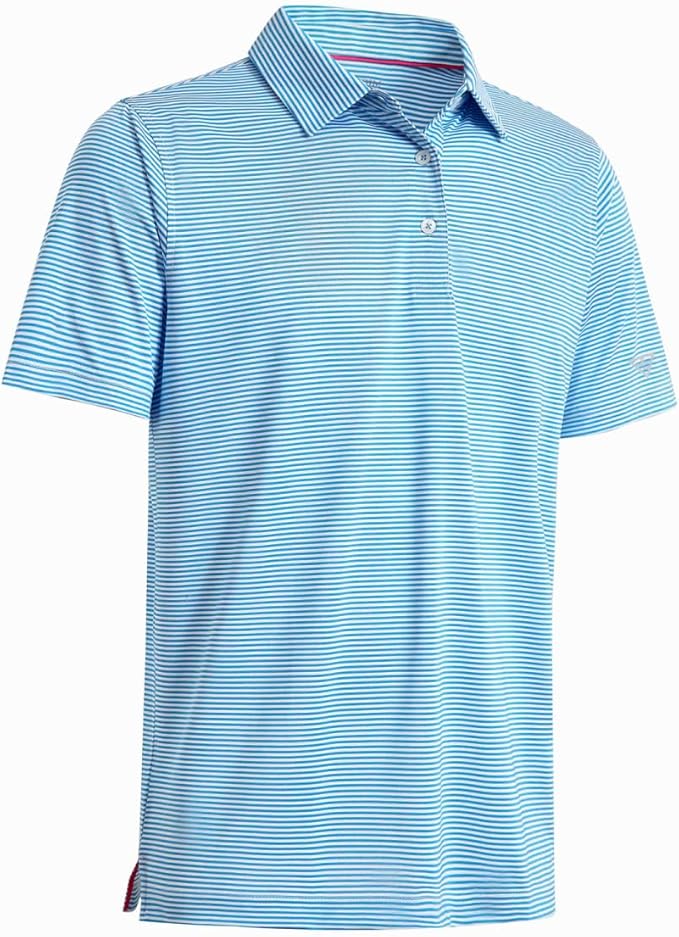 Men's Golf Polo Shirts Short Sleeve Striped Performance Moisture Wicking Dry Fit Golf Shirts for Men