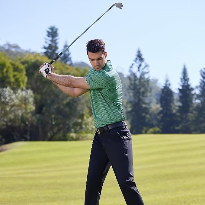 Men's Golf Polo Shirts Short Sleeve Striped Performance Moisture Wicking Dry Fit Golf Shirts for Men