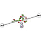 14G Aurora Gem Candy Cane Holly Christmas Industrial Barbell 38mm