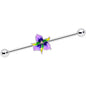 14G Clear Gem Exotic Purple Flower Industrial Barbell 38mm