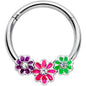 16G 3/8 Clear Gem Floral Garland Hinged Segment Ring