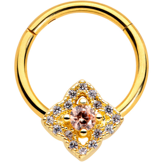16G 3/8 Clear CZ Gem Gold Tone Rhombus Royale Hinged Segment Ring