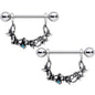 14G 9/16 Aqua Gem Abstract Bow Butterfly Dangle Nipple Ring Set