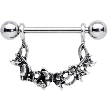 14G 9/16 Clear Gem Abstract Bow Butterfly Dangle Nipple Ring Set