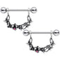 14G 9/16 Pink Gem Abstract Bow Butterfly Dangle Nipple Ring Set