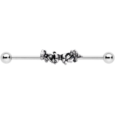 14G Clear Gem Butterfly Array Flower Industrial Barbell 38mm