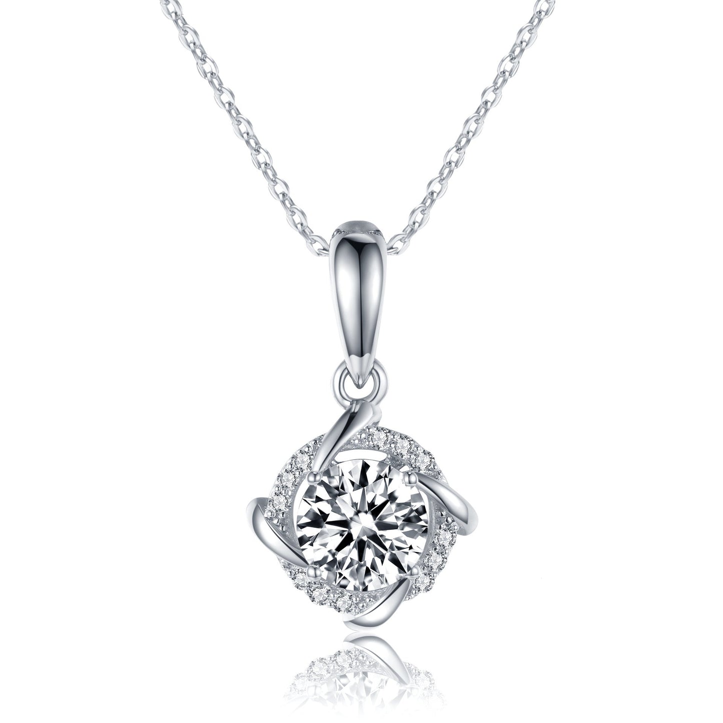 S925 Sterling Silver 1ct D-VVS1 Moissanite Necklace, Twisted Pendant Design, Platinum Plated 40&45cm Chain, GRA Certified Jewelry Gift Box