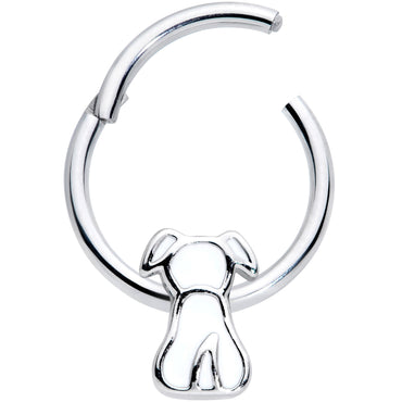 16G 3/8 White Sitting Dog Hinged Segment Ring