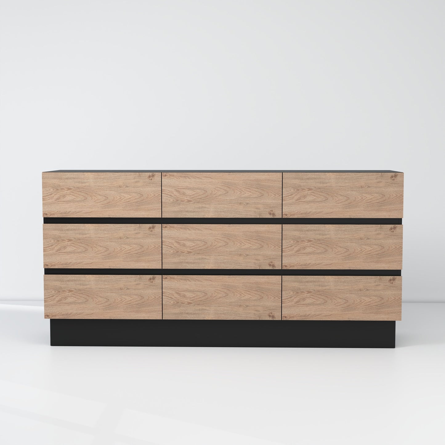 Dresser Modern 9-Drawer Oak MDF Handleless 62.9x15.6x31.1 In