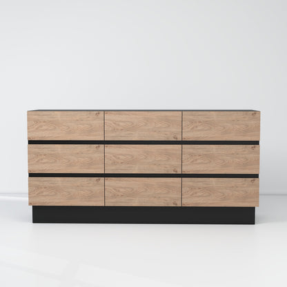 Dresser Modern 9-Drawer Oak MDF Handleless 62.9x15.6x31.1 In