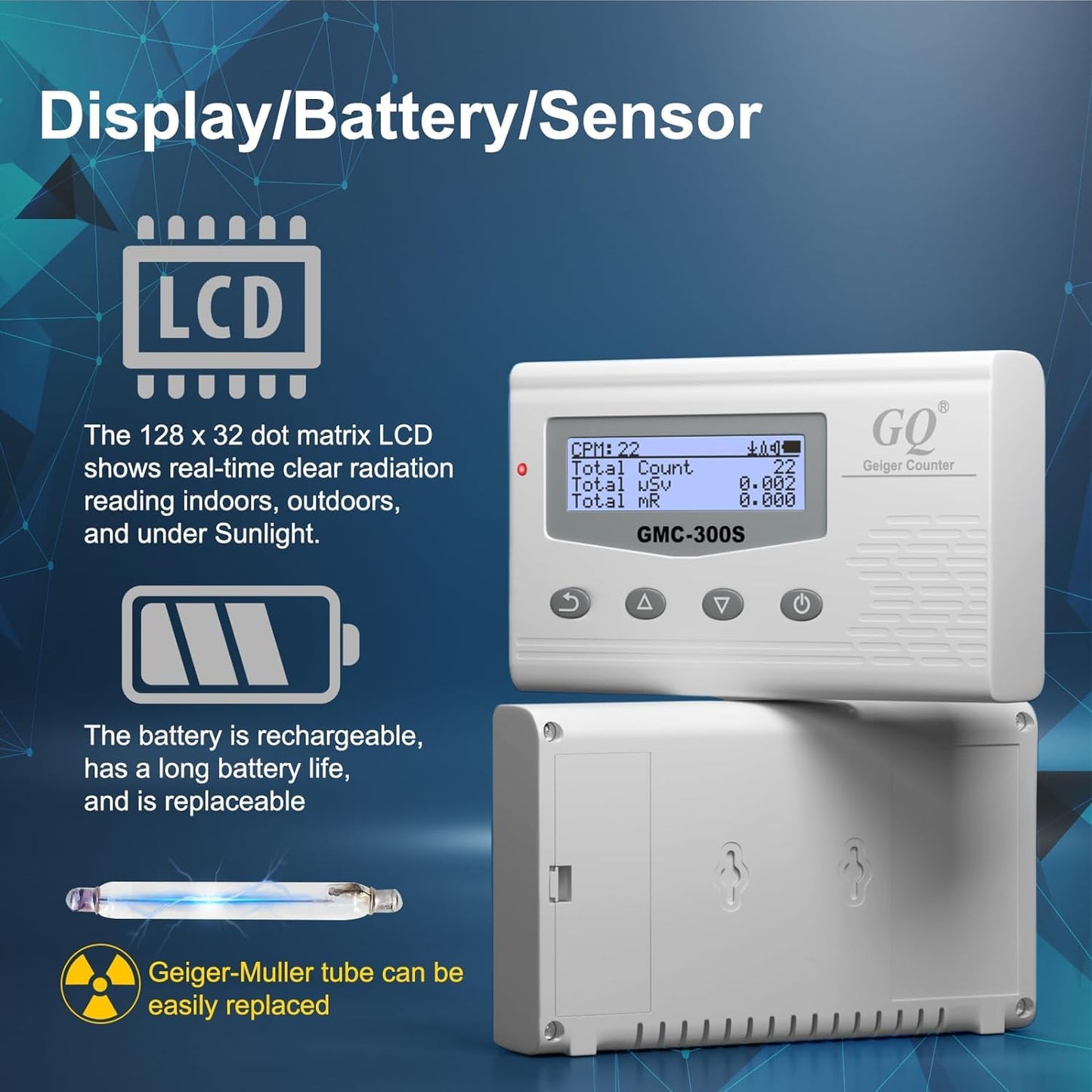 GQ 300S Geiger Counter Nuclear Radiation Detector Dosimeter for Beta, Gamma, X-Ray Portable Radiation Monitor Geiger Counter (Silicone case)