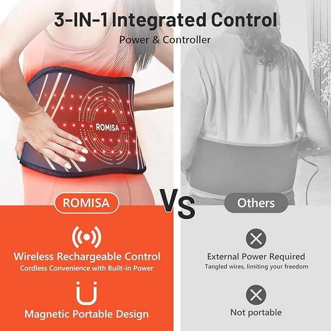 Red Light Therapy Belt & Back Massager for Pain Relief, Infrared Light Therapy Vibration Rechargeable, Red Light Therapy Device for Body Massage for Back Shoulder Waist Knee for Cordless Use