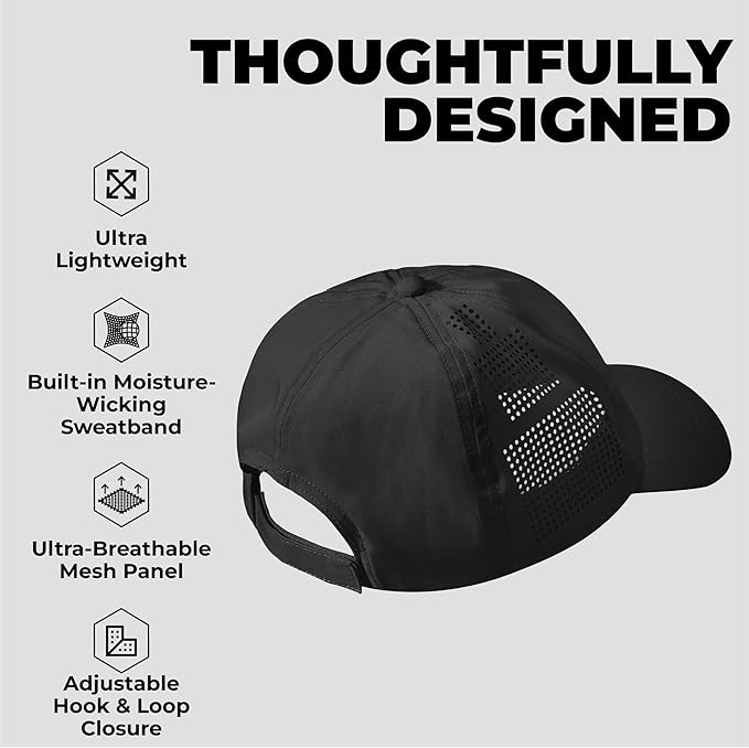 Tough Headwear Baseball Running Cap - Lightweight Quick-Drying Athletic Hat for Men & Women - Sweat-Wicking