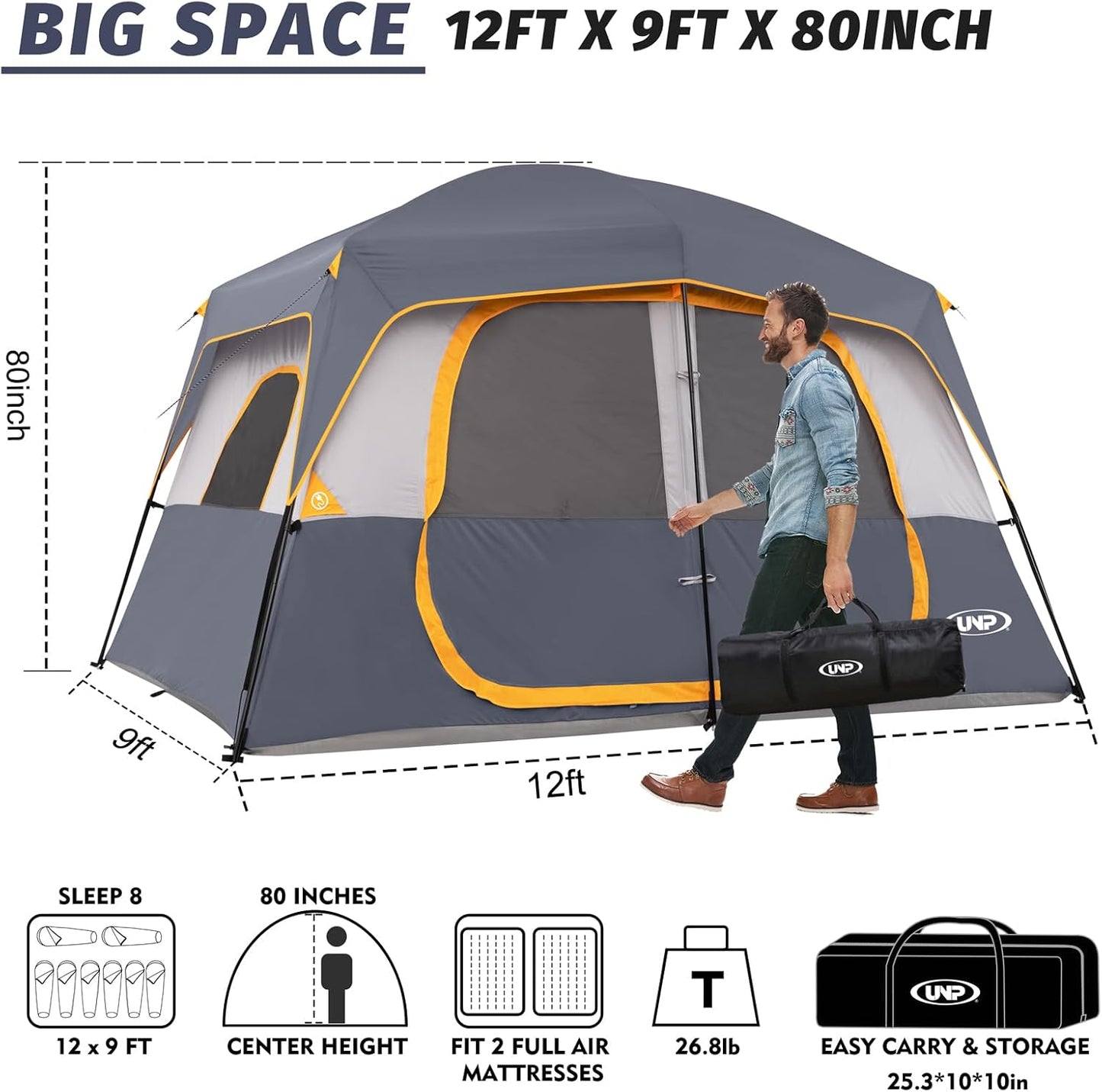 UNP Camping Shower Tent and 8 Person Camping Tent for Outdoor Hiking Fishing Portable